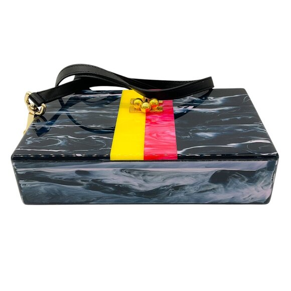 Edie Parker Navy Multi Small Trunk Vintage Stripe Acrylic Clutch - Picture 4 of 16